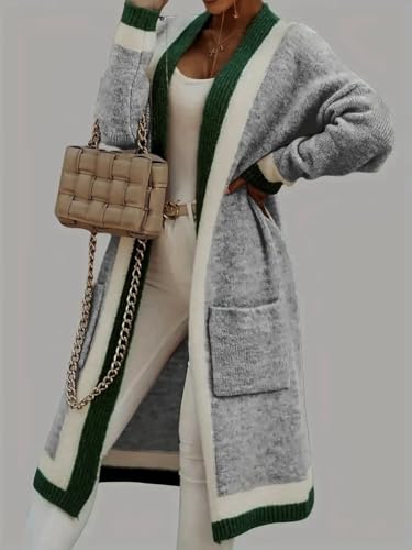 Image of utcoco Women's Oversized Hooded Cardigan Sweaters Color Block Open Front Long Sweater Coat Outwear with Pockets