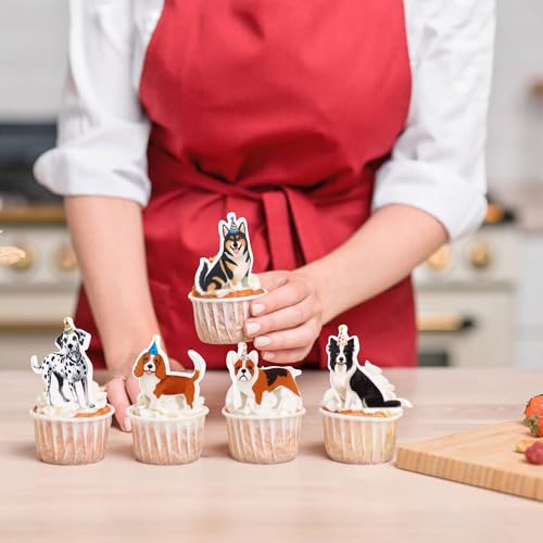 Blumomon 48 Stück Essbare Hund Cupcake Toppers Essbare Hund Cupcake Dekoration Glückwunsch zum Geburtstag Dekoration Baby Dusche Kinder Geburtstagskuchen Dekoration