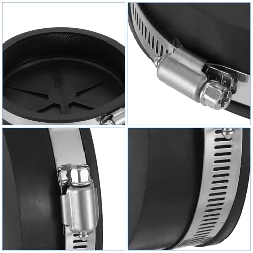 Image of PATIKIL 4.4 Inch PVC Pipe Cap, 1 Pcs Steel Mechanical Test Plug with Stainless Steel Clamps Sewer Cleanout Cover Durable Sewer Pipe Plug Fit for Most Pipes Sink Pools, Black