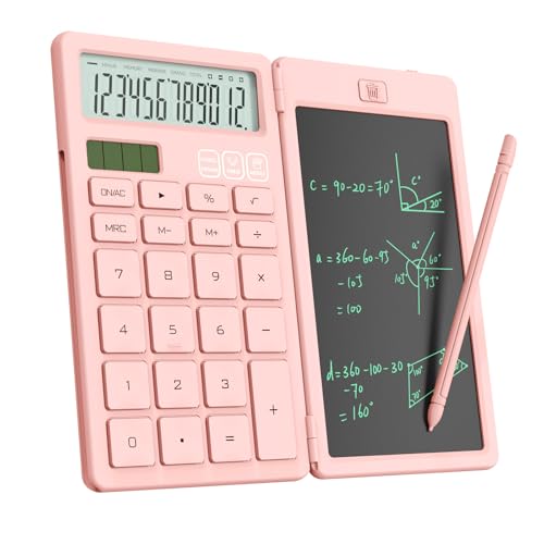 ROATEE Calculadora 2 en 1 con Tableta LCD borrable de Escritura a Mano,Pantalla panorámica HD de 12 bits,Fuente de alimentación Solar Doble Recargable,Apta para Estudiantes y Uso en la Oficina