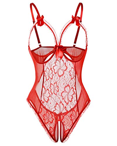 Voqeen Body Para Mujer Interior de Encaje Lenceria Sexy Ropa de Dormir Transparente Conjunto Babydoll Négligé