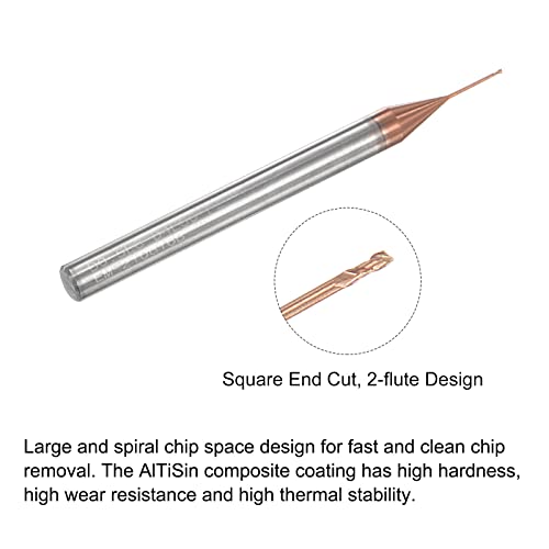 Image of uxcell Square Nose End Mill, 0.5mm Solid Carbide AlTiSin Coated Long Reach CNC Router Bits 2 Flutes Milling Cutter with Extended Neck, 6mm Cutting Length 4mm Shank