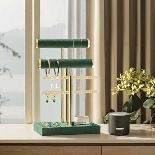 Image of Jewelry Organizer Stand for Necklaces, Bracelets, Earrings, Rings, Green
