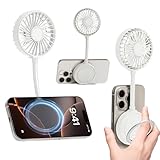 Beszeith Magnetic Phone Fan, Mini Portable Personal Fan Rechargeable with Ring Holder USB Small Desk Fan for iPhone 16/15/14/13 Pro Max,Mag-Safe Case& All phones, Summer Outdoor Accessories(White)
