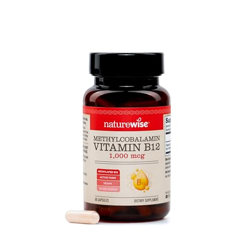 NatureWise Vitamin B12 Methylcobalamin - Active Form for Ultra Absorption - 1000mcg Methylated B12 for Energy, Nerve & Heart Support - Non-GMO, Vegan, USA Manufactured - 60 Capsules[60-Day Supply]