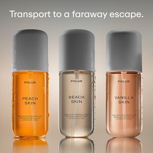 Image of PHLUR Paradise Skin Hair and Body Mist Set ($78 Value) | Travel Size Fragrance Trio Gift Set (3 x 3 fl oz), Includes Peach, Beach Skin and Vanilla Skin