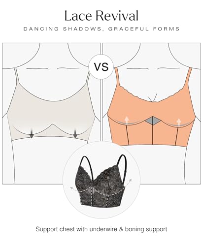Popilush Bustier Corset Crop Tops for Women V Neck Lace Bralette Black M - image 3