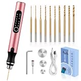 3-Speed Cordless Mini Drill Pen With 10 Small Drill Bits, Rechargeable Electric Hand Drill Pin Vise, Resin Drill Set For Jewelry Making, Resin, Plastic, Wood, Keychains DIY (PINK)