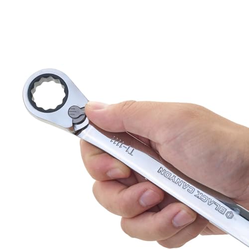 Image of BLACK CANYON 3 /4 Inch Ratchet Combination Wrench, 12-Point Box End & Hex Opening, Polished Steel Ratcheting Wrench with SAE & Metric Sizes