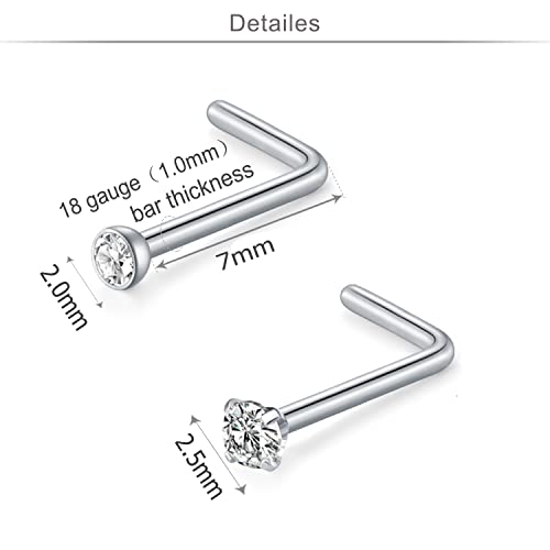 MODRSA 18 Nose Rings Studs Surgical Stainless Steel Hypoallergenic L Shaped Nose Piercing Jewelry for Women Men Silver Black Nostril Hoop Rings 18 Gauge3