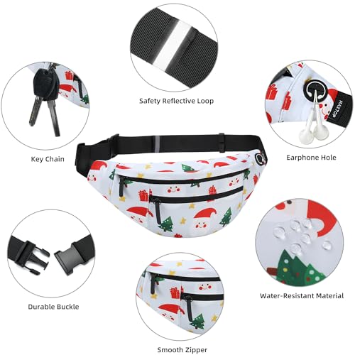 Image of MAXTOP Large White Christmas Fanny Pack with 4-Zipper Pockets, Christmas Gifts for Enjoy Festival Sports Workout Traveling Running Casual Hands-Free Waist Pack Crossbody Phone Bag Carrying All Phones