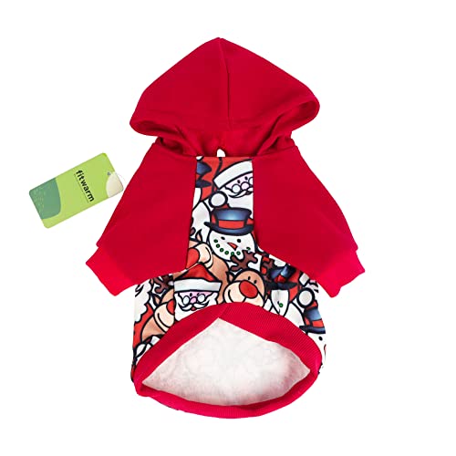 Fitwarm Dog Christmas Outfit Holiday Dog Hoodie Lightweight Velvet Breathable Puppy Clothes Pet Sweatshirt Doggie Hooded Outfits Cat Apparel Red Small #TOP8
