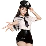 [Limspace] 警察官 コスプレ ポリス コスプレ 婦警 セクシー 警察 コスチューム 衣装 警察官 イベント クリスマス ハロウィン コスチューム セクシー 警官 コスプレ ミニスカ レディース 上下 トップス＋スカート＋ネクタイ+警官帽子 4点セット 婦人警官 ゲーム 大人 可愛い 撮影 イベント 文化祭 フリーサイズ 過激 撮影 道具 (ホワイト4点セット)