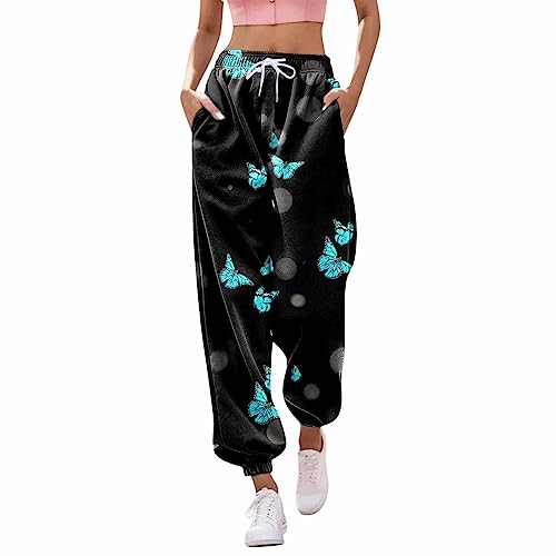 Generisch Pantalones de deporte para mujer, de cintura alta, cómodos, sueltos, para el tiempo libre, pantalones de chándal atléticos, con bolsillos, para correr, informales, para entrenamiento, lounge