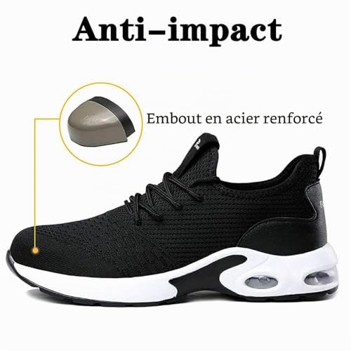 Gainsera Chaussures de Sécurité Hommes Chaussure de Securite Femmes Légère et Confortable Chaussures de Travail Homme Basket de Securite Noir 40EU 250 – vue 5