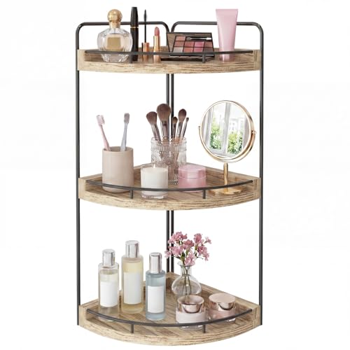 Fixwal Bathroom Counter Organizer, 3 Tier Rustic Bathroom Shelves Corner
