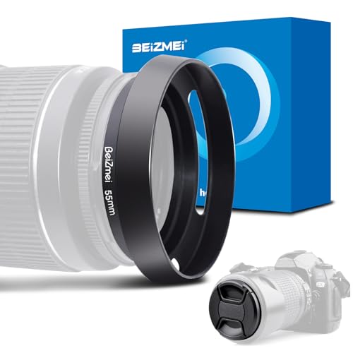 Pare-Soleil de 55 mm, Abat-Jour Universel pour Appareil Photo en métal de 55 mm, Compatible avec Toutes Les Marques du Filtre de 55 mm, diamètre des objectifs+Cache Objectif de 55 mm