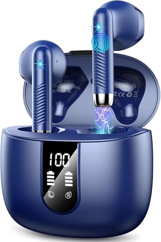 Wireless Earbuds, Bluetooth 5.4 Headphones in Ear 2025 Wireless Earphones with 4 ENC Mic, Mini Ear buds with HiFi Stereo Deep Bass, 56H Playtime Dual LED Display, Bluetooth Earbud IP7 Waterproof USB-C