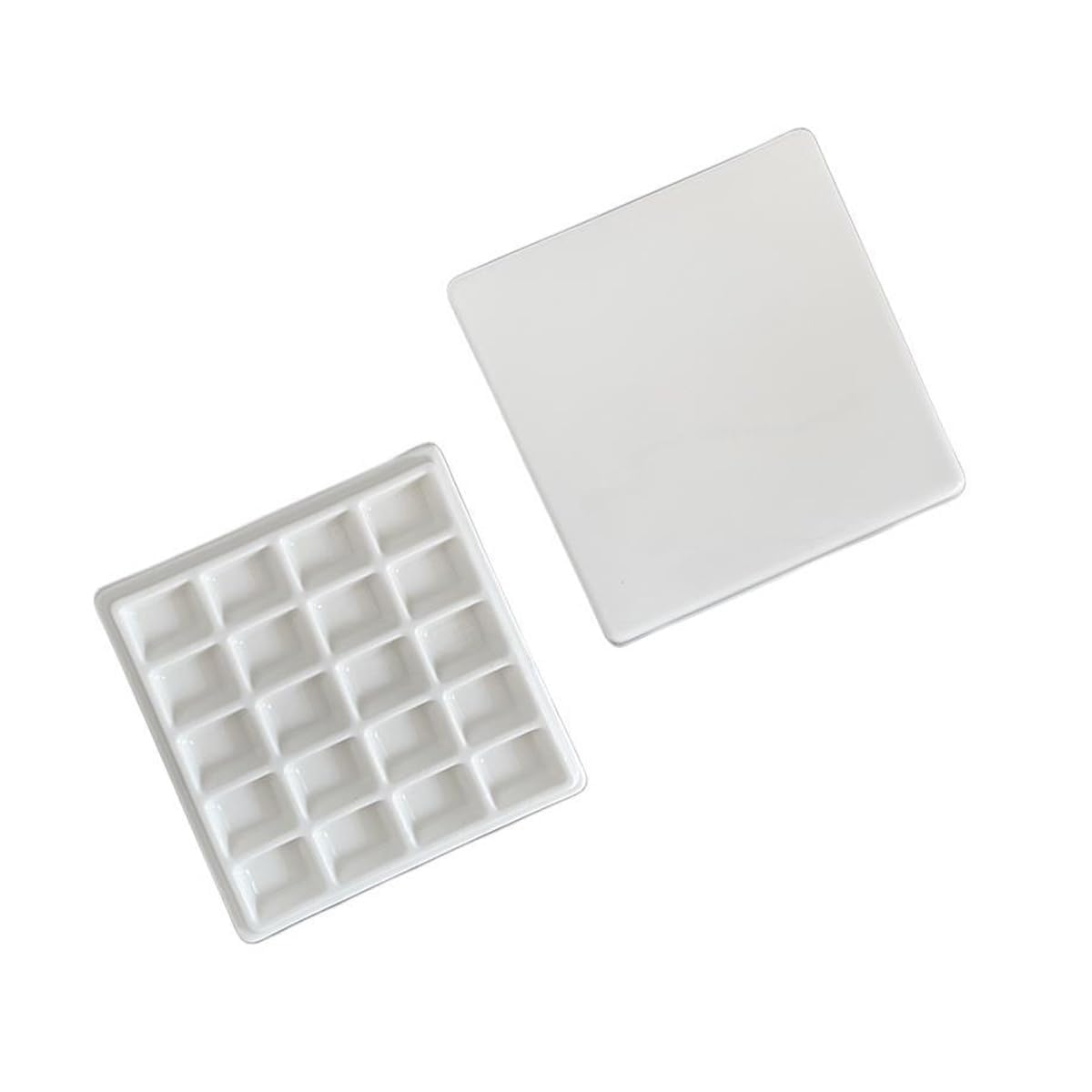 KASTWAVE 20 Wells Porcelain Paint Palette with Cover Ceramic Palette Mixing Tray for Painting Watercolor Gouache Color Mixing Painting Palette Hobby and Crafts