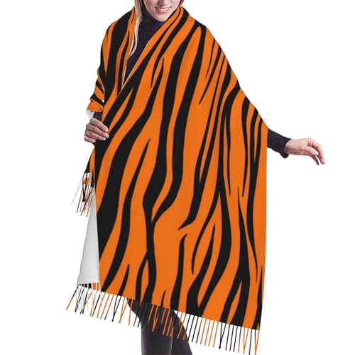 Orange Black Tiger Print Imitation Cashmere Tassel Scarf Winter Scarf Autumn Softest Classic Warm