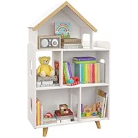 ZONEKIZ Toy Storage Shelf, 3 Tier Children Bookcase, Kids Bookshelf with Six Cubes, for Playroom, Nursery, Bedroom, Kids Room - White