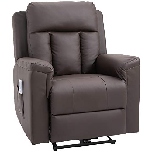 Relaxsessel mit Massagefunktion, Heizfunktion, Fernsehsessel, Kunstleder, Metall, Holz, Schaumstoff, Braun, 86 x 92 x 100 cm