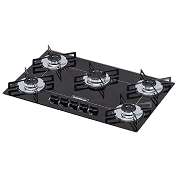 Cooktop 5 bocas Chamalux ultra chama Bivolt Trempe de Chapa Preto