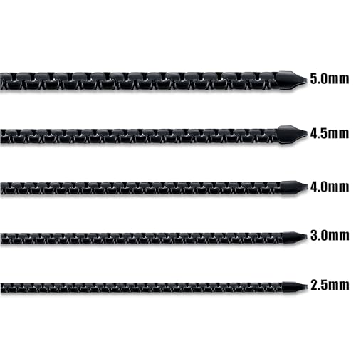 Fiusem Black Flat Box Chains for Men, 2.5/3/4/4.5/5mm Stainless Steel Chain Necklace, Necklaces for Men and Women 16-28 Inches2