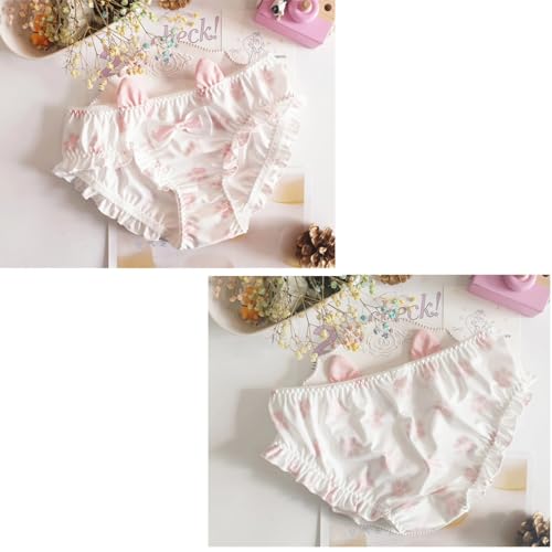 Cute Underwear for Teen Girls Age 8-16 Kawaii Bunny Ears Frill Trim Breathable Cotton Crotch Mid-rise Comfy Briefs3