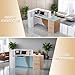 L-Shaped Large Wooden Reception Desk, Modern Front Desk Reception Counter with Lockable Drawers & Storage & Keyboard Tray, for Checkout, Lobby (Right-Natural Wood/White, 71''L x 42''W x 41''H)
