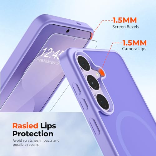 Image of SUPFINE Magnetic for Samsung Galaxy S25 FE Case with Screen Protector, (Built-in Magnets) (Military Grade Drop Protection) Slim Translucent Shockproof Phone Case,Purple
