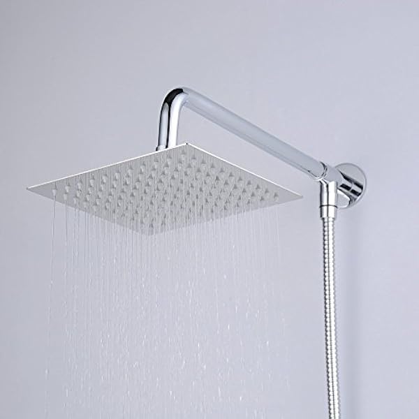 Hiendure® 25cm Cuadrado Montaje en Pared Cabeza de Ducha de la precipitación con Brazo de Ducha Manguera de la Ducha Acero Inoxidable Acabado Cromo