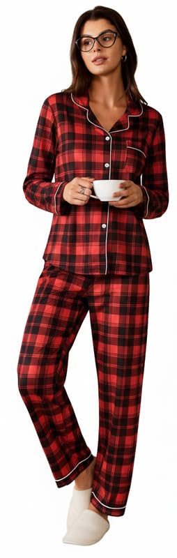 Image of Night Suit for Women with Full Sleeve Button-Down Top with Pant Dress for Woman,Night Dress for Woman, Two-Piece Loungewear Set