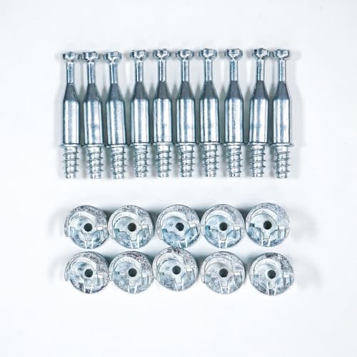 Set 20 pezzi 10 eccentrico e tirante per mobiletti giunzione foro 5 diametro 15 interasse da 34 impronta a croce PZ/PH2 per mobili con trattamento di protezione superficiale ad alta garanzia (kit 150)