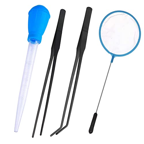 QIODAZOO Kit d'outils pour aquarium - Lot de 4 pinces à épiler en acier inoxydable - Compte-gouttes, filets d'aquarium pour nettoyer les aquariums Cover