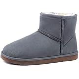 Zizor Women's Cozy Short Bootie Slippers, Winter Warm Hard Bottom House Shoes with Fuzzy Lining, Gray, 6 M US