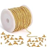 Cadena de cuentas de bolas de acero, 10 rollos de 5 metros con cierre de conector y alicates para hacer etiquetas de collares