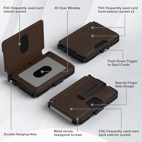 Image of tizmuo Wallet for Men, Slim Wallet for Men with Money Clip, Pop Up Card Case, RFID Blocking Bifold Wallets, Minimalist Leather Slots Credit Card Holder (Genuine Leather Dark Coffee)