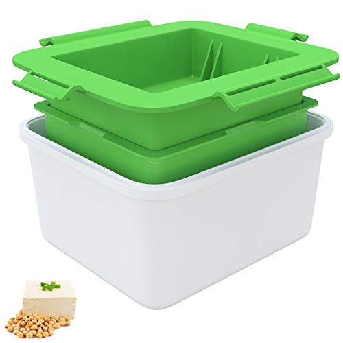 SERIJUTT Tofu Press, Tofu Maker with Middle Strainer & Water Collecting Tray, Easily Removes Water from Tofu for Better Texture and Taste, BPA Free Tofu Tool (Green)