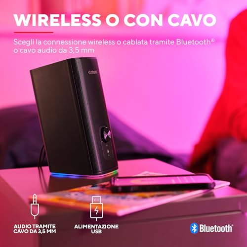 GXT 612 Cetic Cassa Bluetooth 2.0, Casse PC con Illuminazione LED RGB, 18W (10W RMS), 76% Plastica Riciclata, Alimentazione USB, Altoparlante Bluetooth per Computer, Portatile - Nero - Casse per PC - Immagine 3