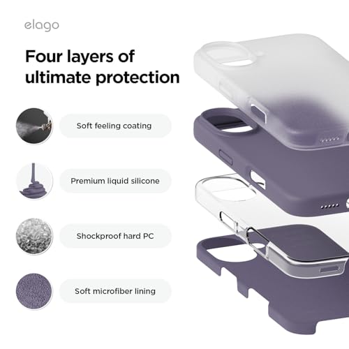 Image of elago Compatible with iPhone 16 Case, Premium Liquid Silicone Case, Full Body Protective Cover, Shockproof, Slim Phone Case, Anti-Scratch Soft Microfiber Lining, 6.1 inch (Deep Lavender)