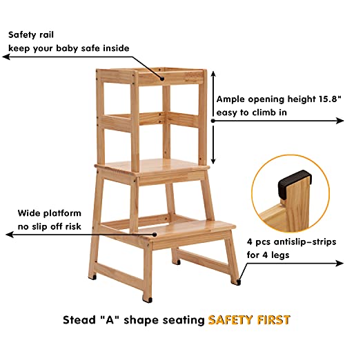 Kitchen Step Stool For Toddlers And Kids With Safety Rails For Kitchen Counter Solid Wood (Natural) #TOP1