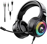 FUNINGEEK PC Gaming Headset, Gaming-Headset mit Mikrofon, Stereo Surround Bass, 3.5mm Jack, Professional Headset with LED Light Noise Cancelling Over-Ear Headphones for Xbox One, PC, Laptop