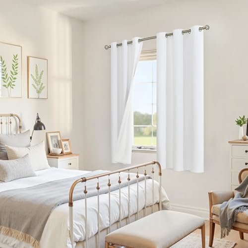 Image of YoungsTex White Linen 100% Blackout Curtains for Bedroom 63 Inch Length, Thermal Insulated Drapes with Grommet Full Room Darkening for Living Room Window, 2 Panels, 38 X 63 Inch
