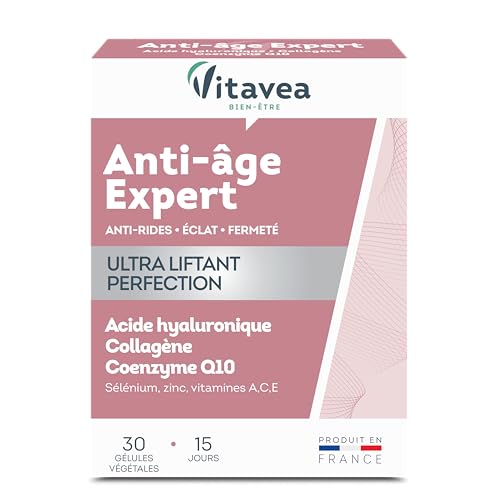 Vitavea - Anti Age/Rides Expert Ultra Liftant - Complément Alimentaire Eclat, Fermeté - Acide Hyaluronique, Collagène, Coenzyme Q10, Zinc - 30 gélules - Cure de 15 jours - Fabriqué en France
