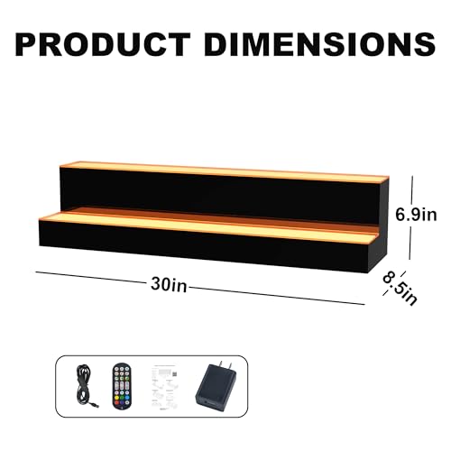 Image of MESAlLUP 30 Inch 2 Tier Lighted Liquor Bottle Display Shelf, LED Bar Shelves with APP or Remote Control, Mulit Color Lighting for Home Mini Bars Decor, Restaurants & Party Use, Acrylic Stand