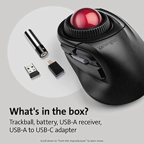 Kensington (K72363WW) Wireless Trackball - Orbit Fusion Trackball Mouse with Scroll Ring; Ergonomic Computer Mouse for Right Handed Users, Ideal for Small Desk & Home Office,Black