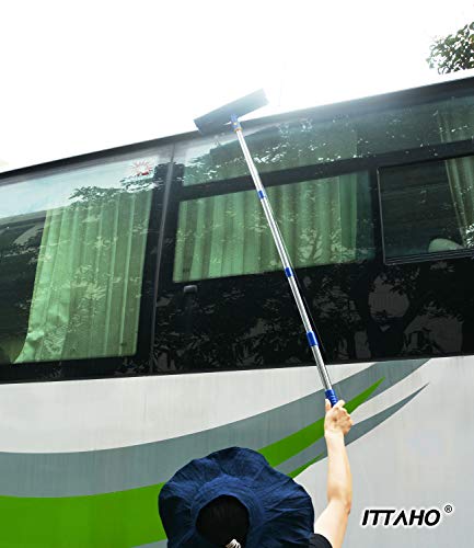 Ittaho Heavy Duty Car Wash Brush With Long Handle,Swivel Window Squeegee And Microfiber Scrubber Combo For Glass Rv Deck Solar Panel Clean-10 Inch Window Washing Kit #TOP7