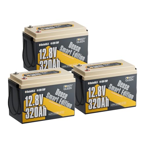 Image of Power Queen 12V 320Ah Mini Lithium Battery, Bluetooth LiFePO4 Battery with 15000+ Deep Cycles,IP65 Waterproof & Low Temp Protection, 4.096kWh Energy for RV Boondocking,Trolling Motor,Off-Grid
