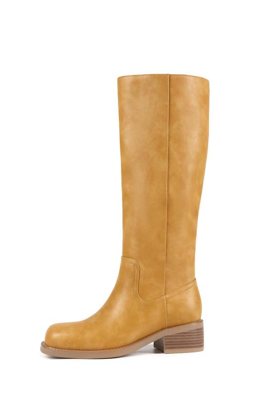 Image of ZJA Knee High Boots Square Toe Boots Low Heel Flat Long Boots for Women Dress Chunky Comfortable Tall Boots